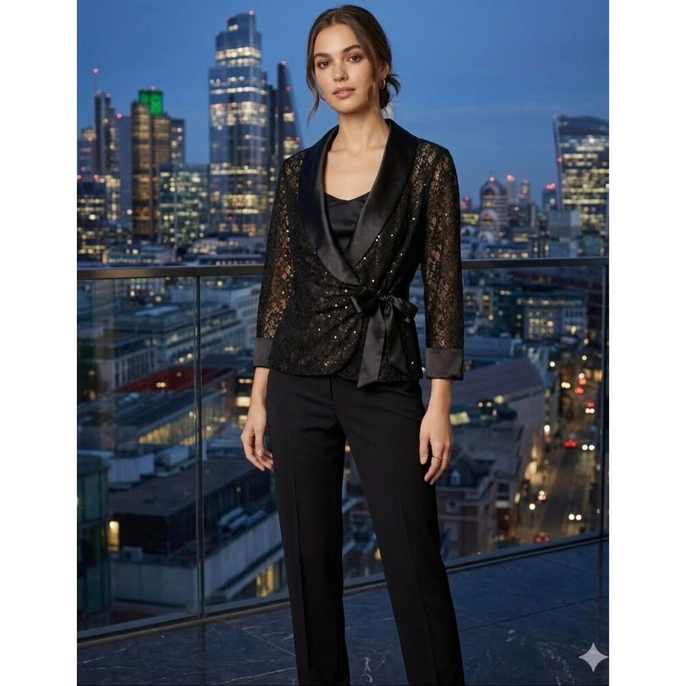 Lace Tuxedo Style Weap Blouse